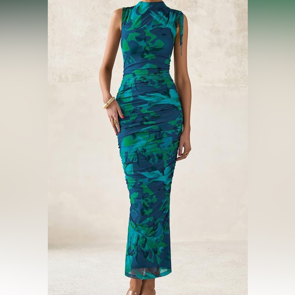 Blue and Green Floral Maxi Dress